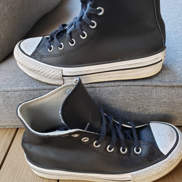 EUC CTAS Converse leather Eva Lift Jet Black A01015C (Youth 2) KICKS - Picture 8 of 9